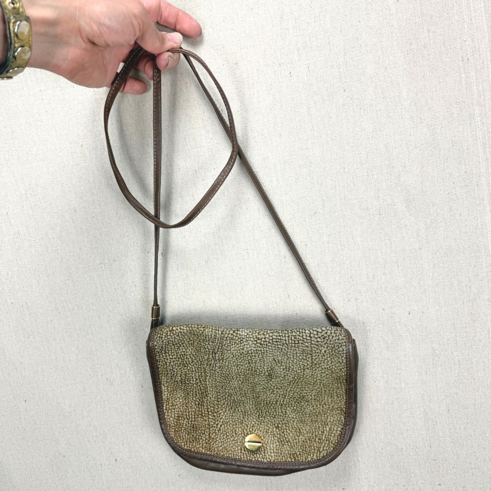 Vintage Borbonese‎ Redwall Crossbody Bag OP Partridge Eye Suede Screw Hardware